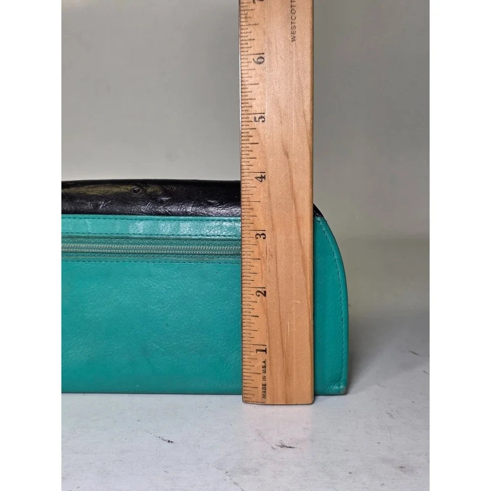 Rogue Women's Wallet Black Teal Leather RFID Shielded Small Wristlet Clutch Zip